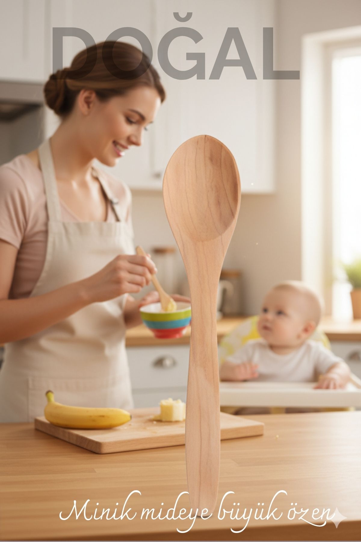 Doğal Gürgen Bebek Mama ve Hazırlık Kaşığı – 13 cm, Mini Boy, Şık ve Pratik  722255