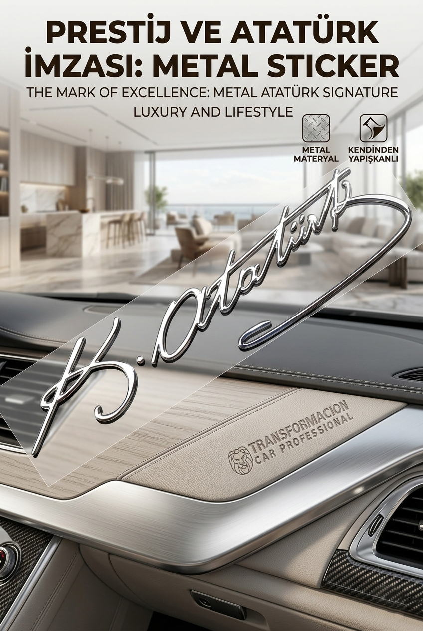 8.5 cm Ultra-Lüks 3D Metal Atatürk İmzası - Torpido ve Gövde Logosu 424423