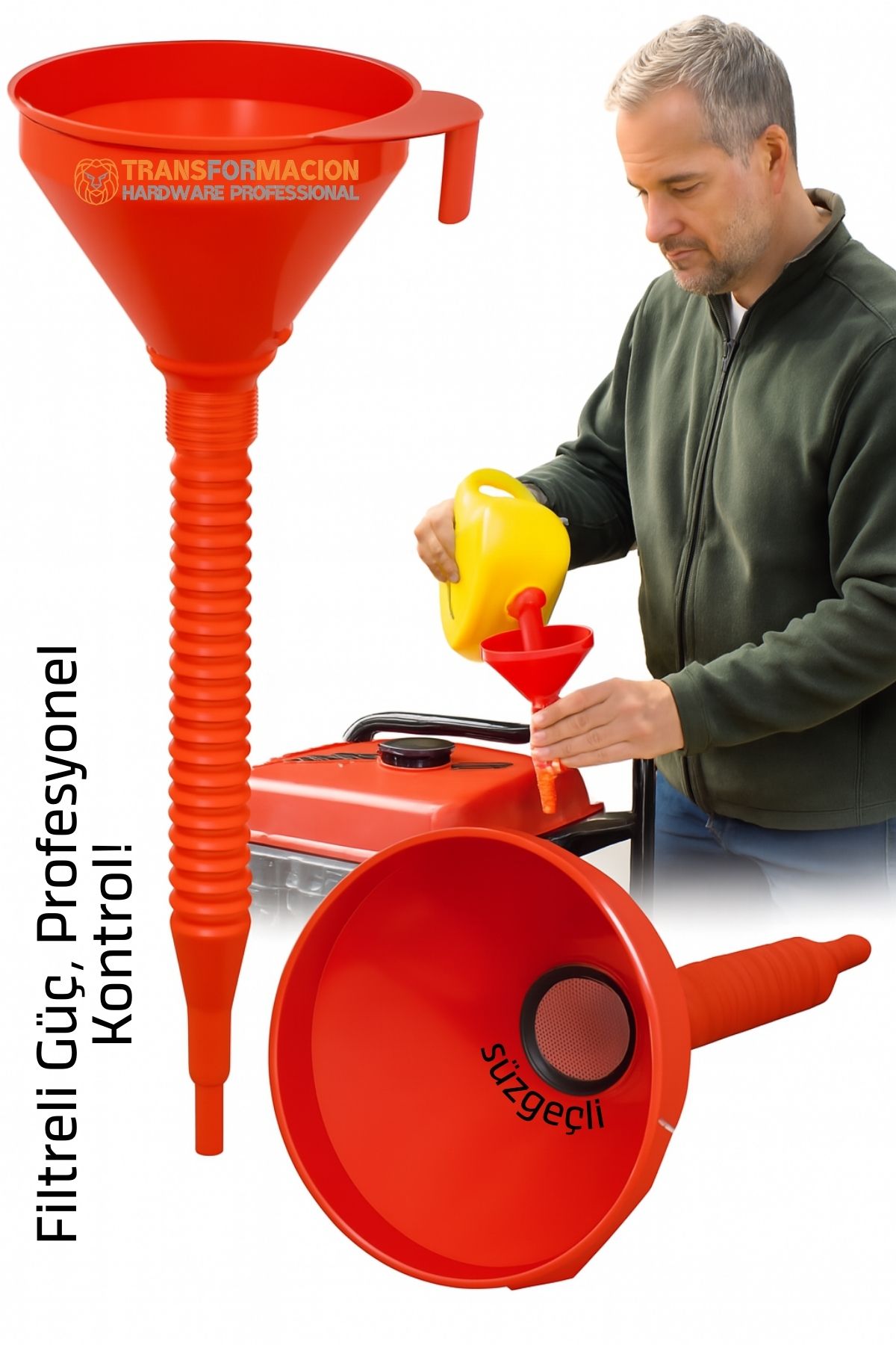 Süzgeçli Yakıt Boşaltma Hunisi 16 cm Esnek Hortumlu Filtreli Huni – Profesyonel Kullanım İçin | Jeneratör, Motor ve Sıvı Aktarımı İçin 422426