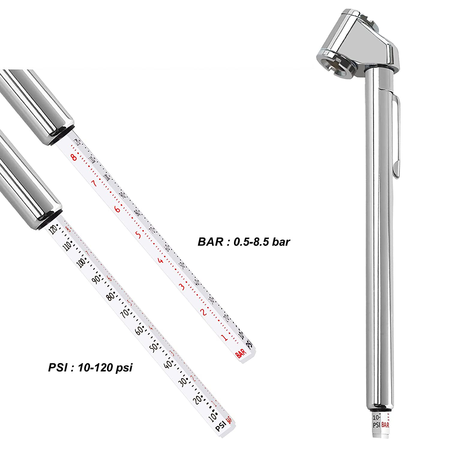 Metal Lastik Hava Basınç Ölçer – 120 PSI / 8.5 BAR | Çift Ölçekli | Otomobil, Motosiklet, Bisiklet ve Ticari Araçlar İçin 422456