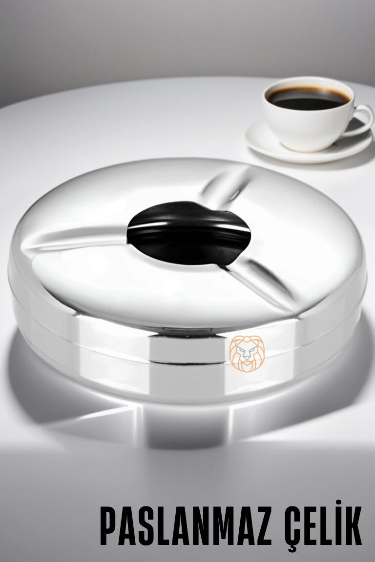 TransForMacion Kapaklı Paslanmaz Yuvarlak Küllük - Kapaklı Metal Kül Tablası - Kafe Küllüğü Restoran Küllüğü Masaüstü Küllük 711509