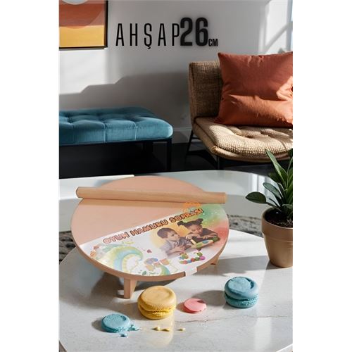 TransForMacion Çocuk 26 cm Ahşap Hamur Açma Masası Mini Oklava ile Oyun Hamuru Tahtası714536