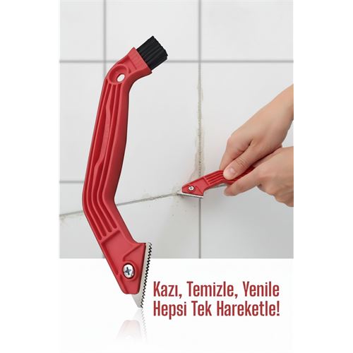 TransForMacion 2 Boyutlu Çelik Uçlu Derz Kazıyıcı ve Fırça  - 22 cm Fayans Arası Temizlik ve Sökme Aparatı 716048