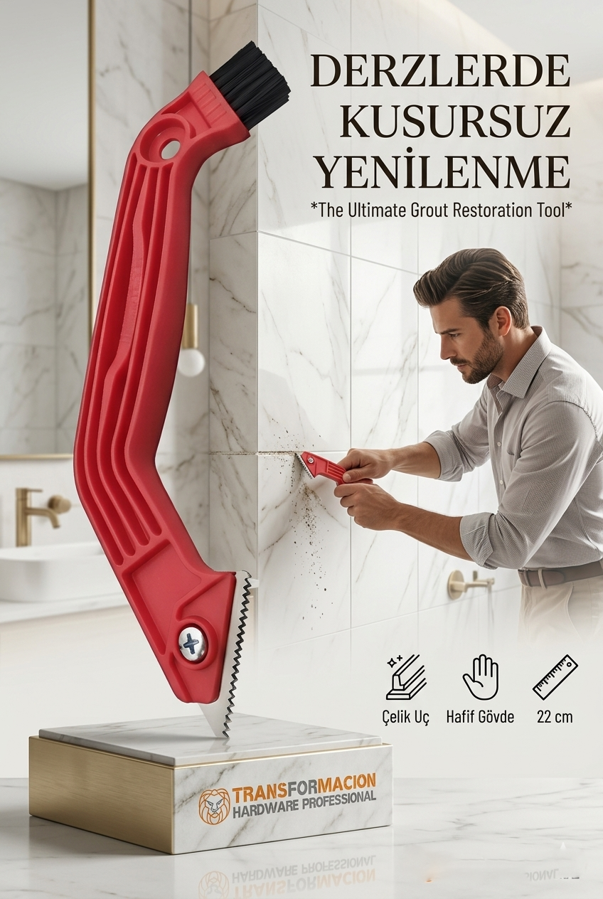 2 Boyutlu Çelik Uçlu Derz Kazıyıcı ve Fırça  - 22 cm Fayans Arası Temizlik ve Sökme Aparatı 716048