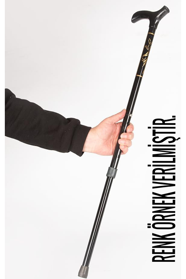 Yükseklik Ayarlanabilir SİYAH Metal Baston - 7 Kademe Ayarlı Ergonomik Denge Desteği + 2 Yedek Uç  716392