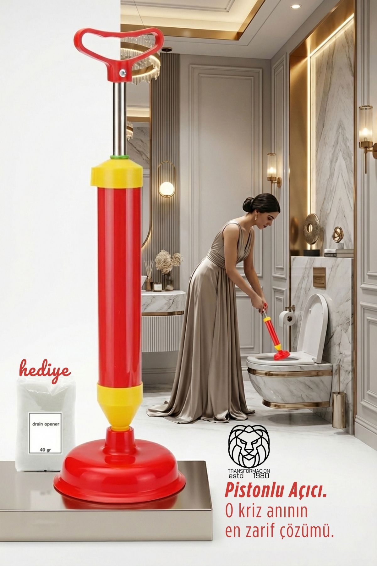 Pistonlu Lüks Klozet Açma Pompası ve Profesyonel Lavabo Gider Açıcı Set 717213