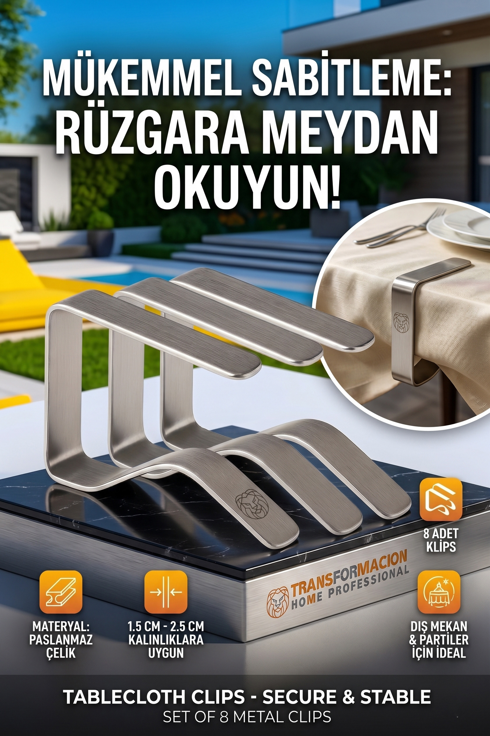 Masa Örtüsü Klipsi - Metal Masa Kelepçesi Masa Örtüsü Sabitleyici  8 ADET 718254