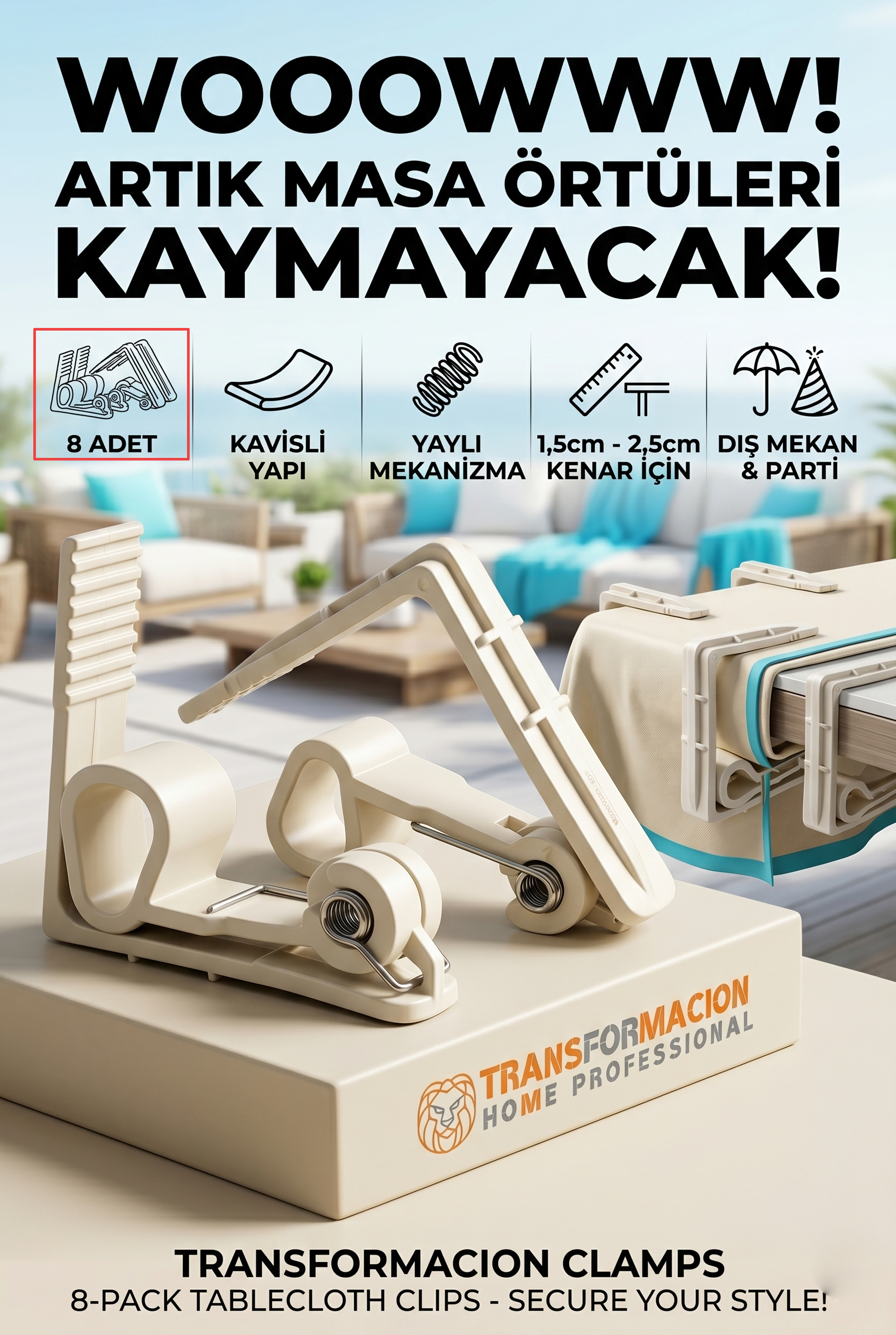 8'li Set Masa Örtüsü Mandalı Sabitleyici Klips , Yaylı Pratik Piknik Bahçe Parti Masası Tutucu 718290