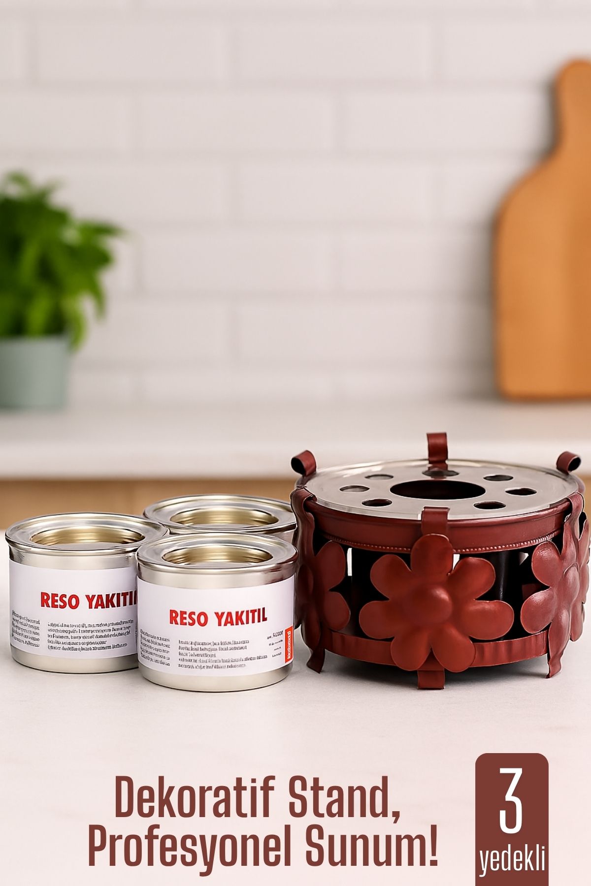 Dekoratif Metal Osmanlı Ocağı ve 3 YEDEK Reşo Yakıtı – Isıtmalı Sunum İçin Güvenli ve Şık Çözüm 718436