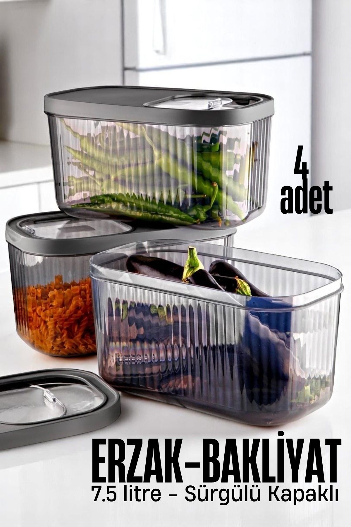 MultiBox Erzak Bakliyat Kutusu Sürgülü Kapak 7.5 Litre 4 ADET 718471