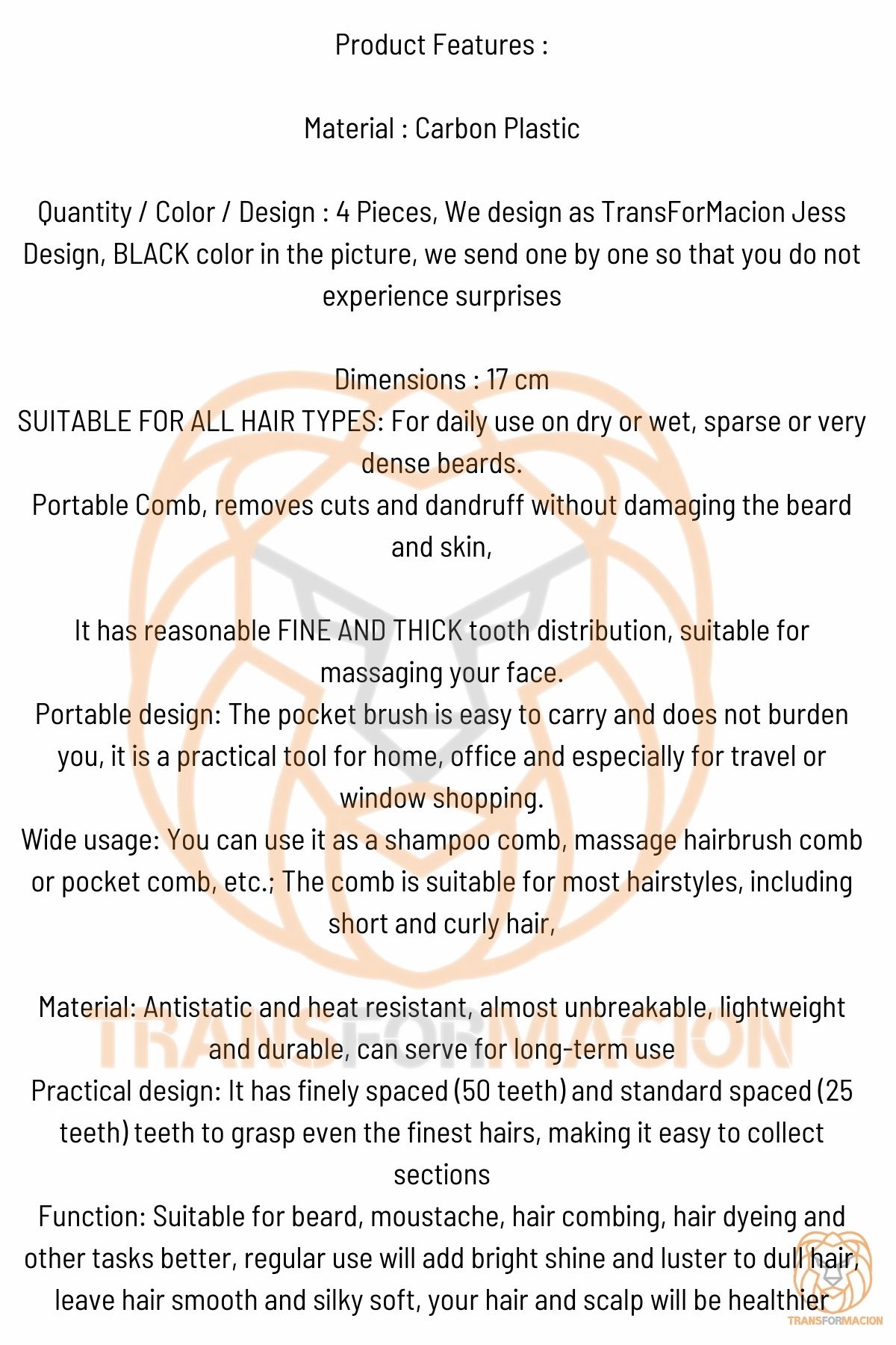 Sakal Bıyık Saç Tarağı 4 lü SET Jess Design 718689 