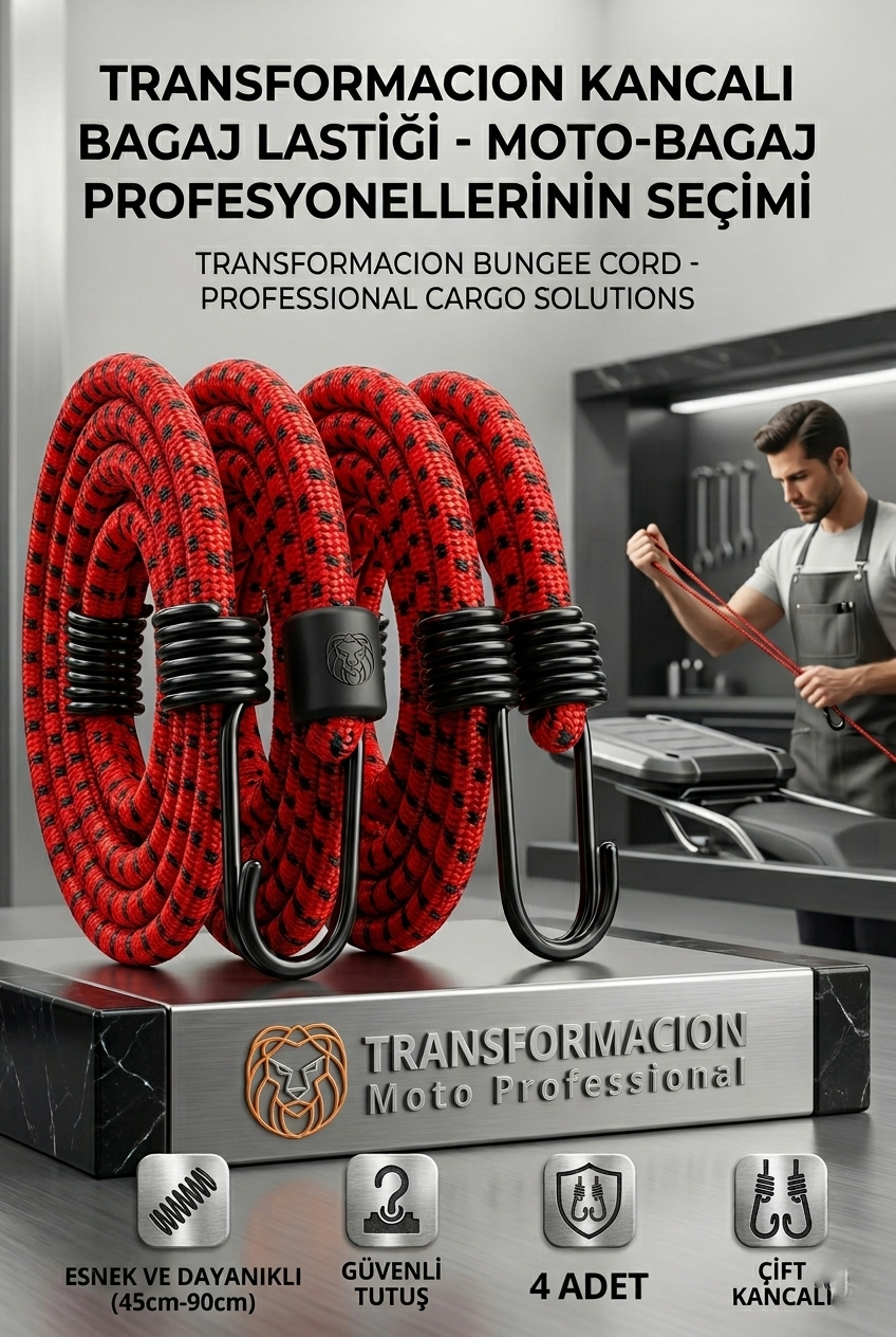 Kancalı Bagaj Lastiği - Motosiklet Bagaj Lastiği Esnek Paslanmaz Kancalı 2 Kancalı 4 lü PAKET 429053