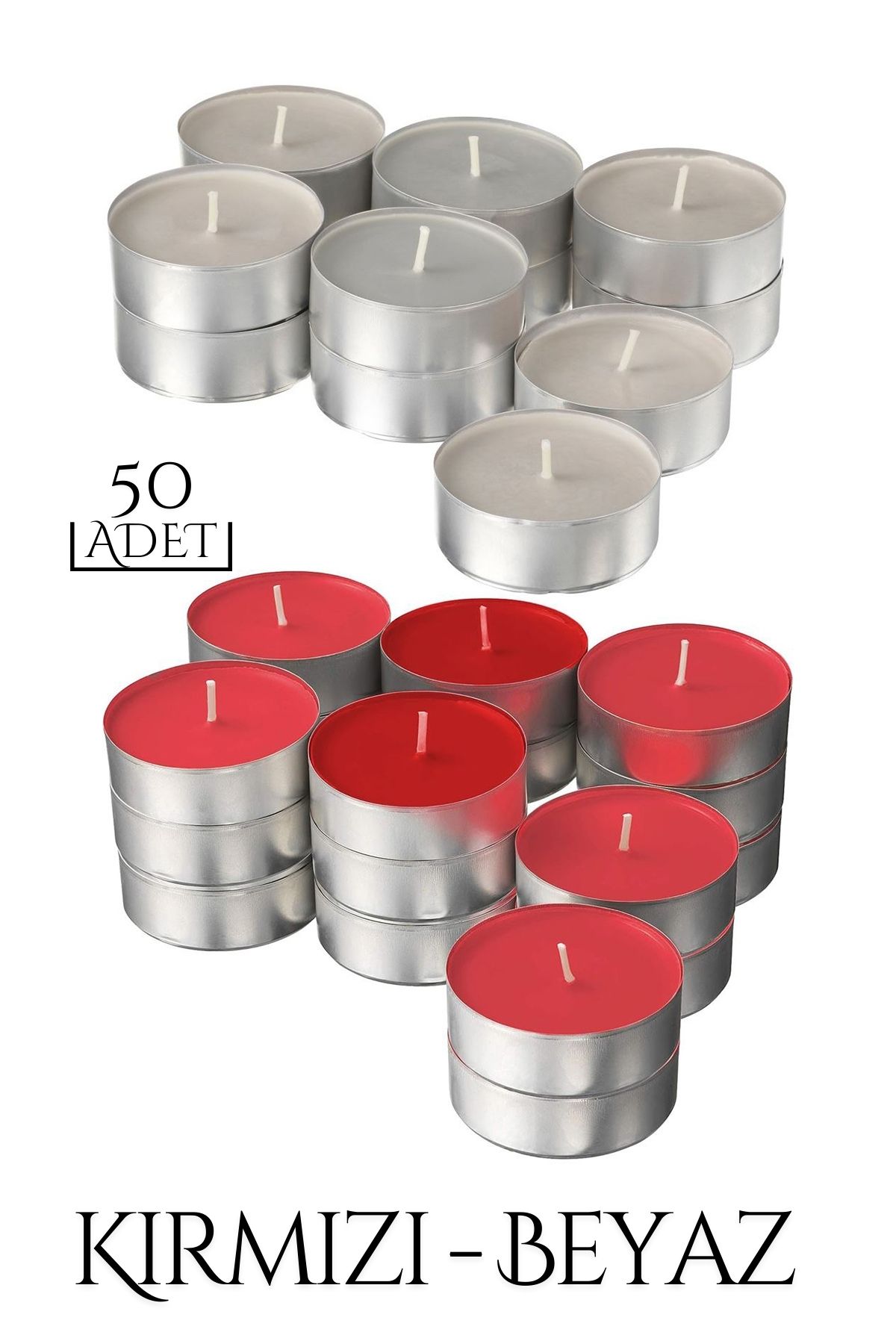 TransForMacion TeaLights Yuvarlak Mum KIRMIZI BEYAZ 50 Lİ SET 718947