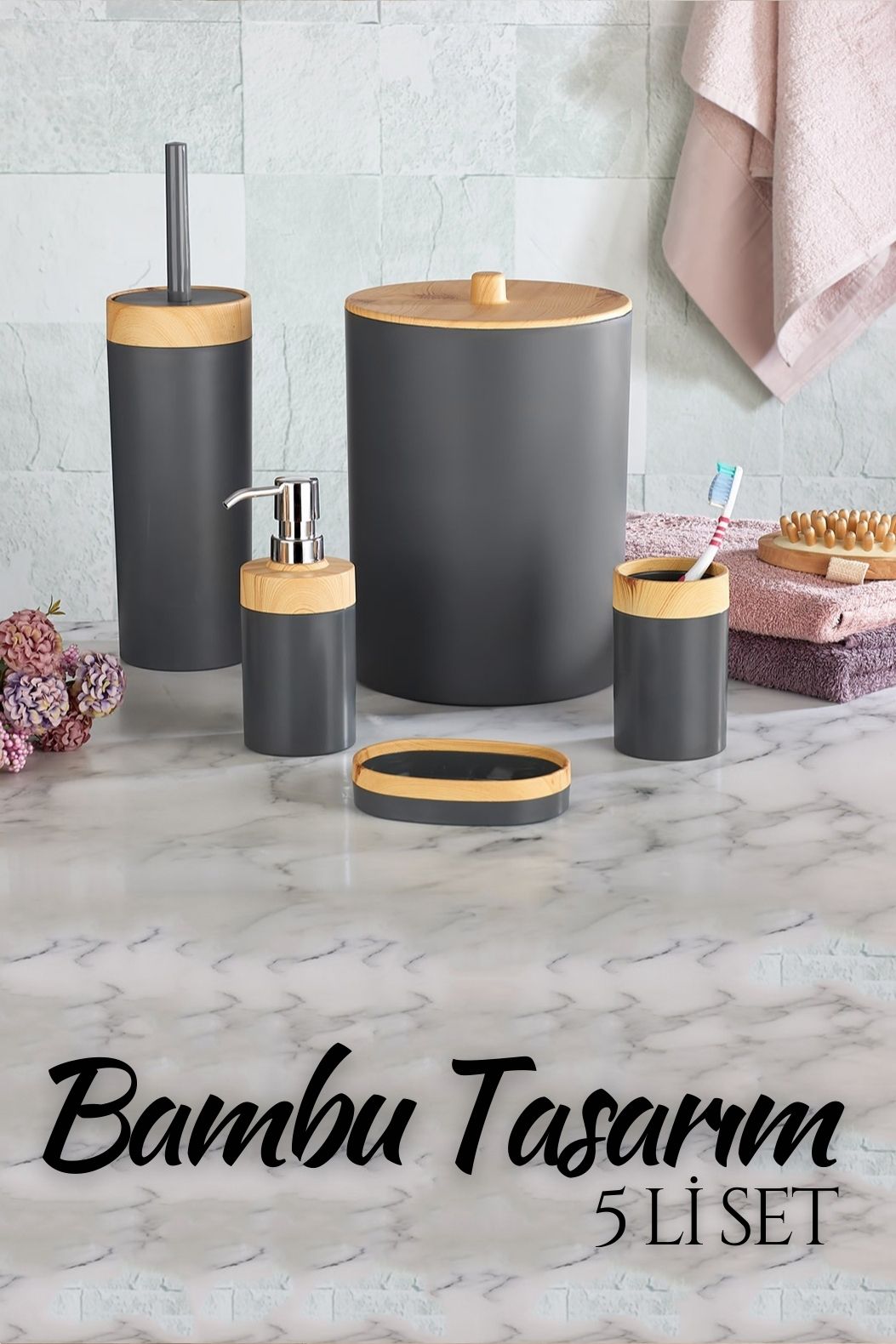 5 li Banyo Seti Bambu Design ANTRASİT 718978