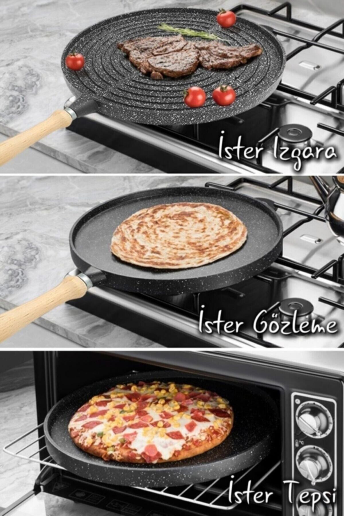 Çift Taraflı Döküm Granit Gözleme Bazlama Tavası 719155