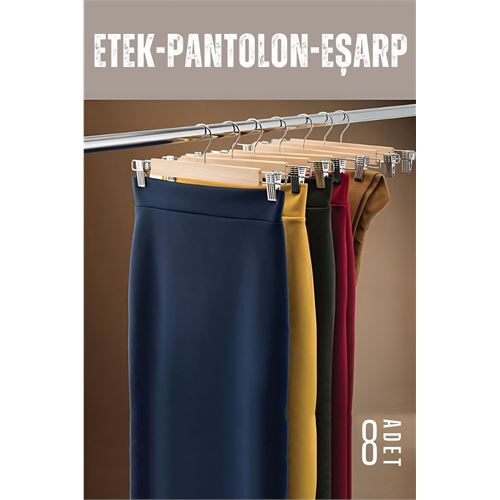 TransForMacion Etek Pantolon Eşarp Kıskaçlı Askı 8 Adet Ahşap 719305