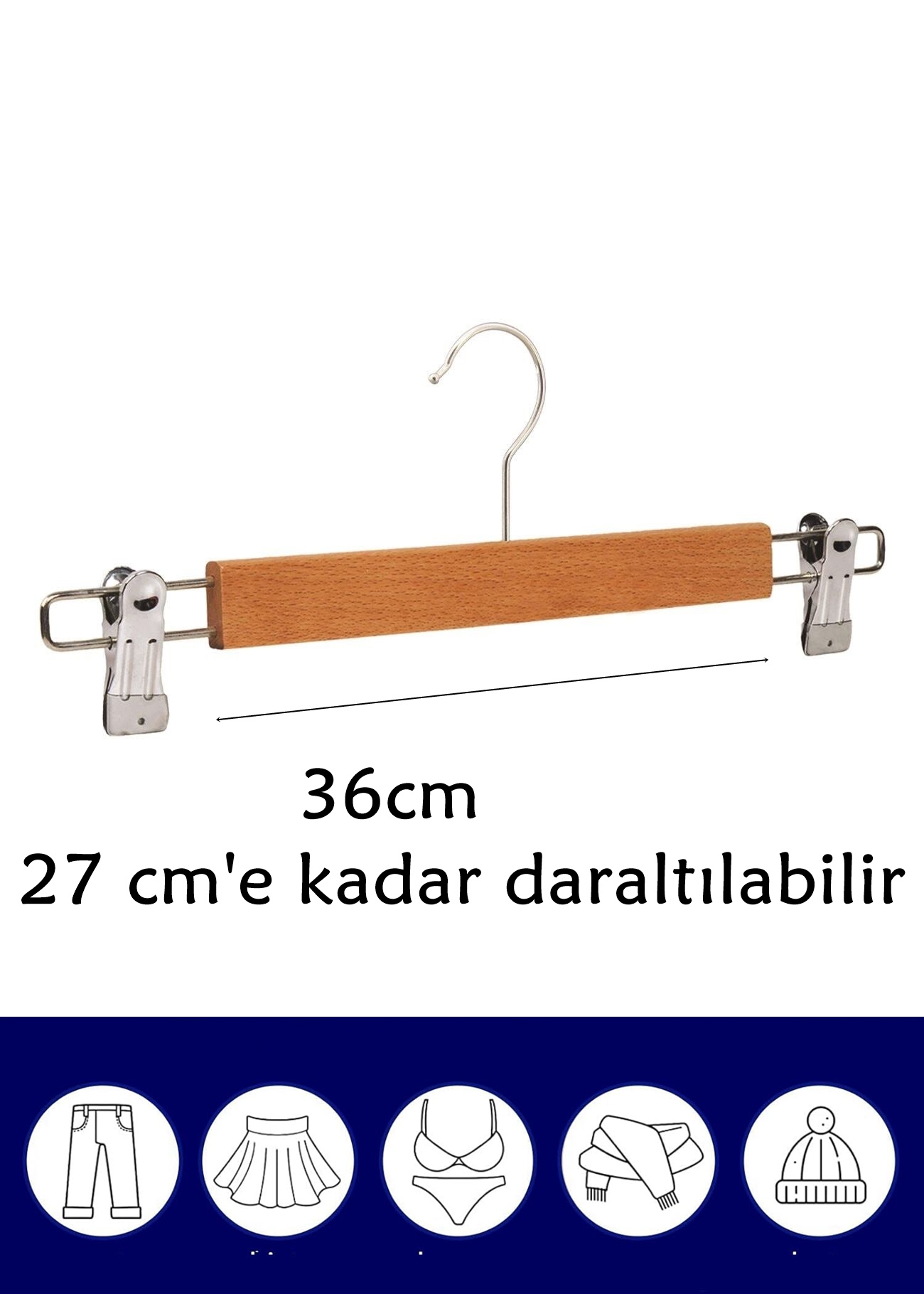 Etek Pantolon Eşarp Kıskaçlı Askı 8 Adet Ahşap 719305