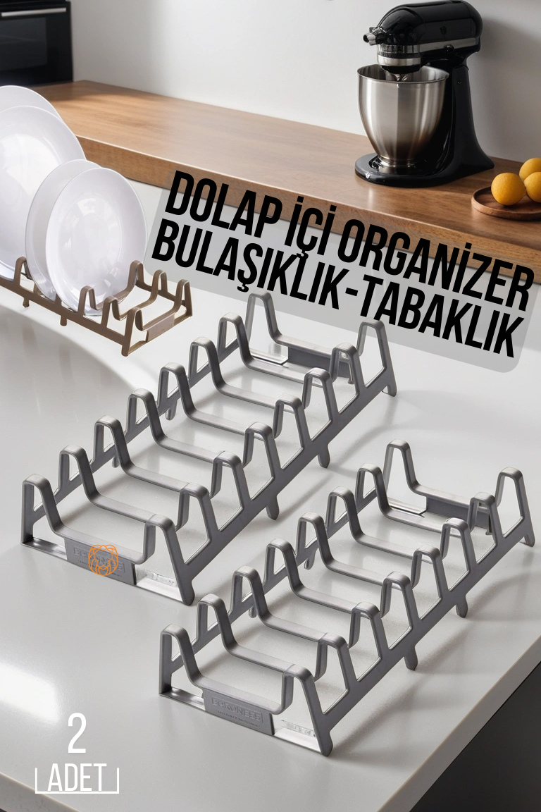 2 li Dolap İçi Tencere Kapak Ve Tabak Düzenleyici Kurutmalık Organizer GRİ 719447