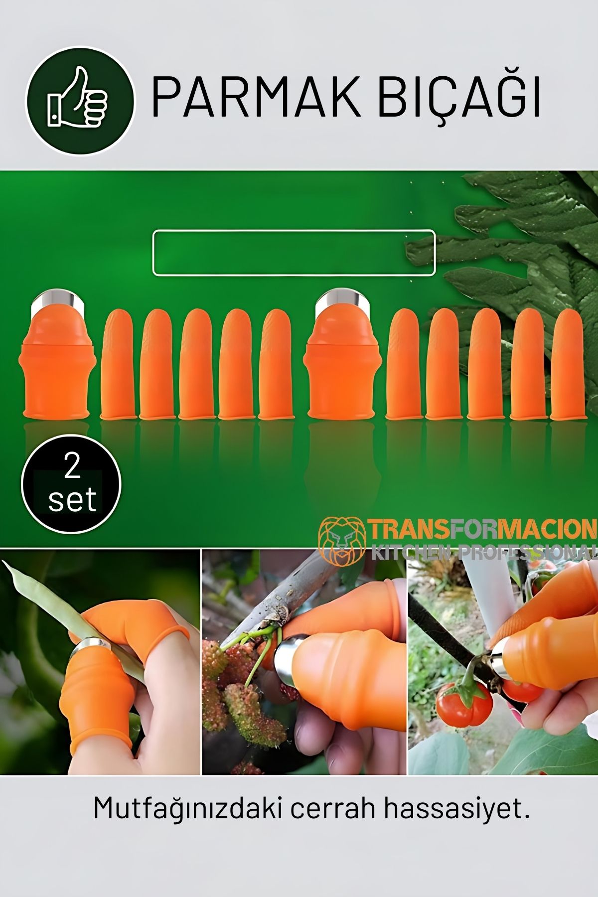 2'li Mutfak Tipi Pratik Sebze Soyucu ve Kesici Set: Çelik Başparmak Bıçak ve Parmak Koruyucu 719487