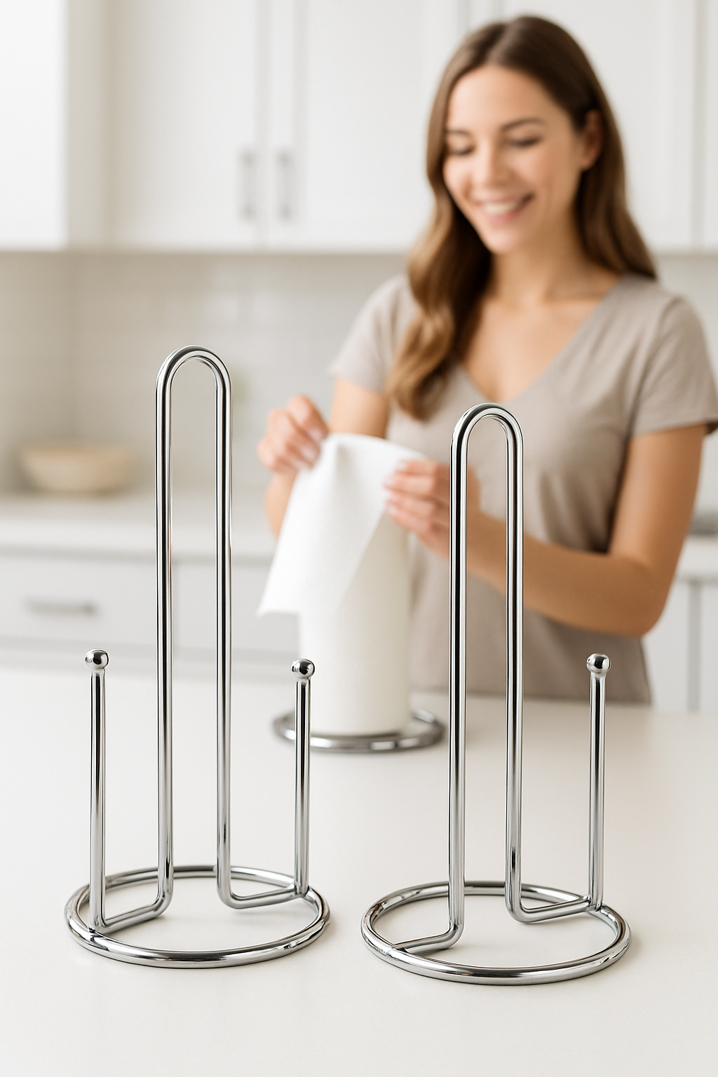 2 li Kağıt Havlu Tutucu – Paslanmaz Çelik Tezgah Üstü, Ayaklı, Minimalist Tasarım  719902