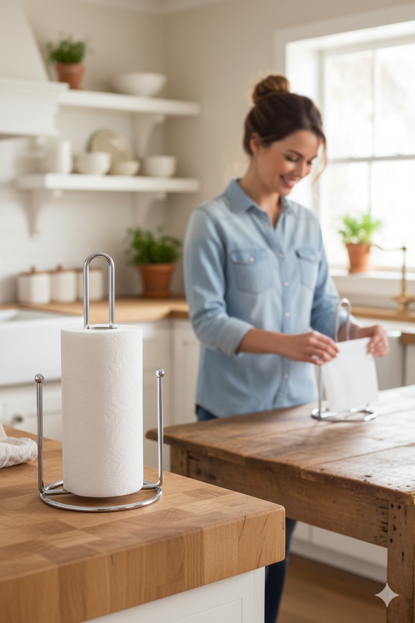 2 li Kağıt Havlu Tutucu – Paslanmaz Çelik Tezgah Üstü, Ayaklı, Minimalist Tasarım  719902