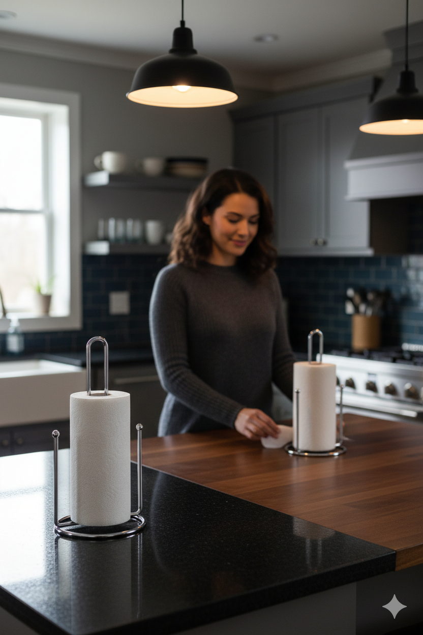 2 li Kağıt Havlu Tutucu – Paslanmaz Çelik Tezgah Üstü, Ayaklı, Minimalist Tasarım  719902