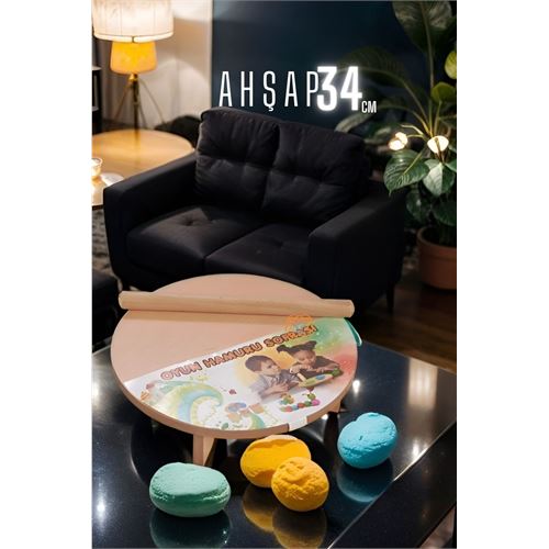 TransForMacion  Çocuk 34 cm Ahşap Hamur Açma Masası Mini Oklava ile Oyun Hamuru Tahtası 714536	