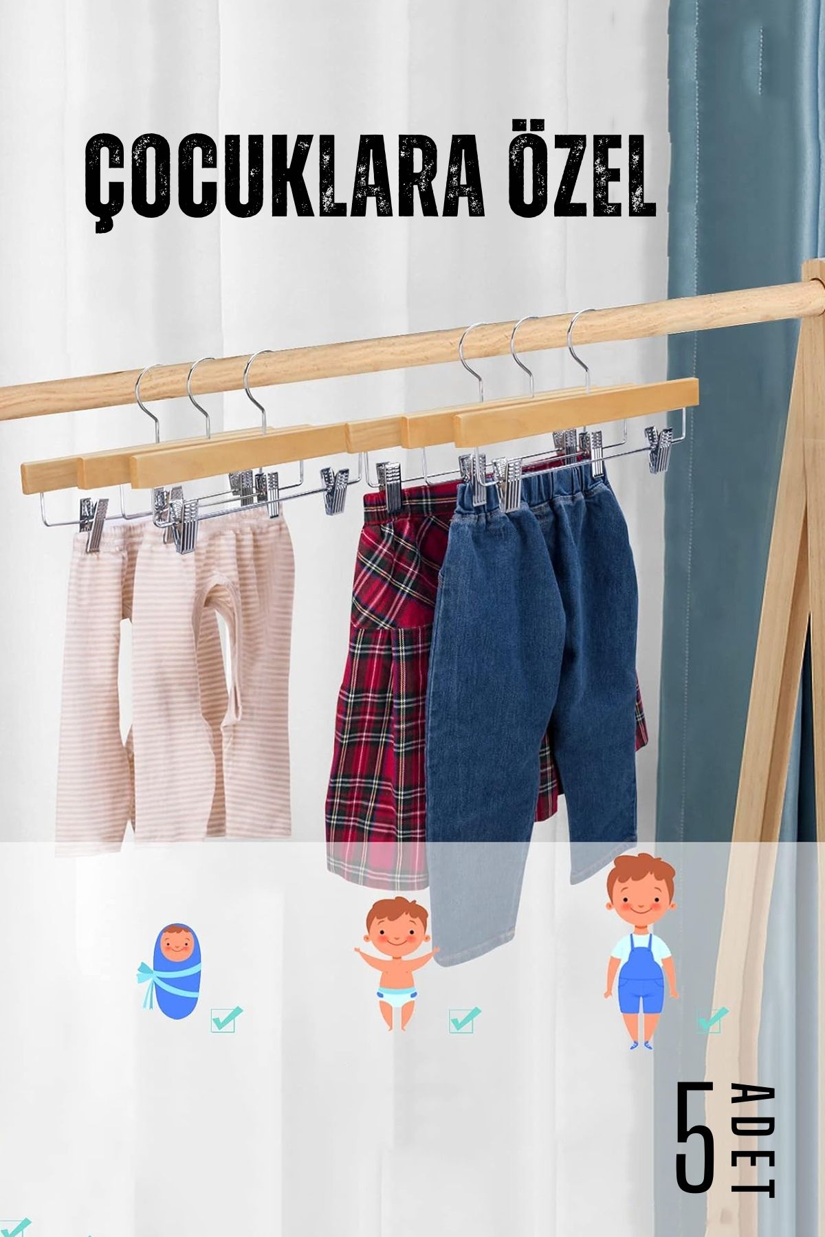TransForMacion Çocuk Elbise Askısı 5 Adet Ahşap 720150