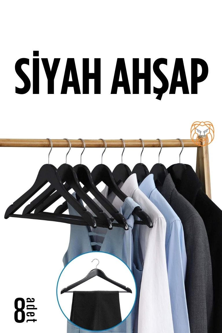 TransForMacion Elbise Askısı Siyah Ahşap 8 ADET 720179