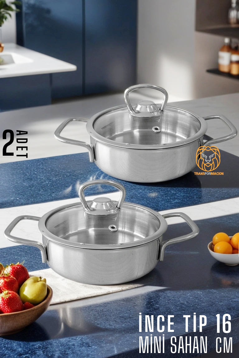 Mini Kapaklı Sahan Tencere 2 ADET Çelik 16 cm 720322