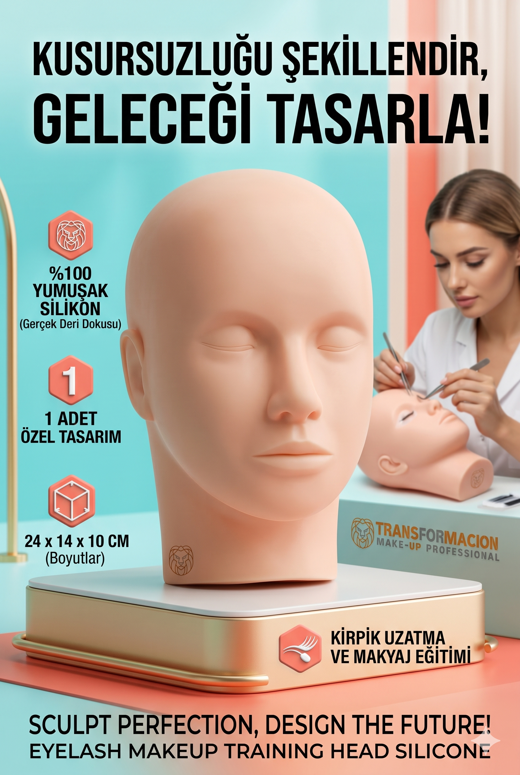 Kirpik Makyaj Eğitim Kafası Silikon 720446