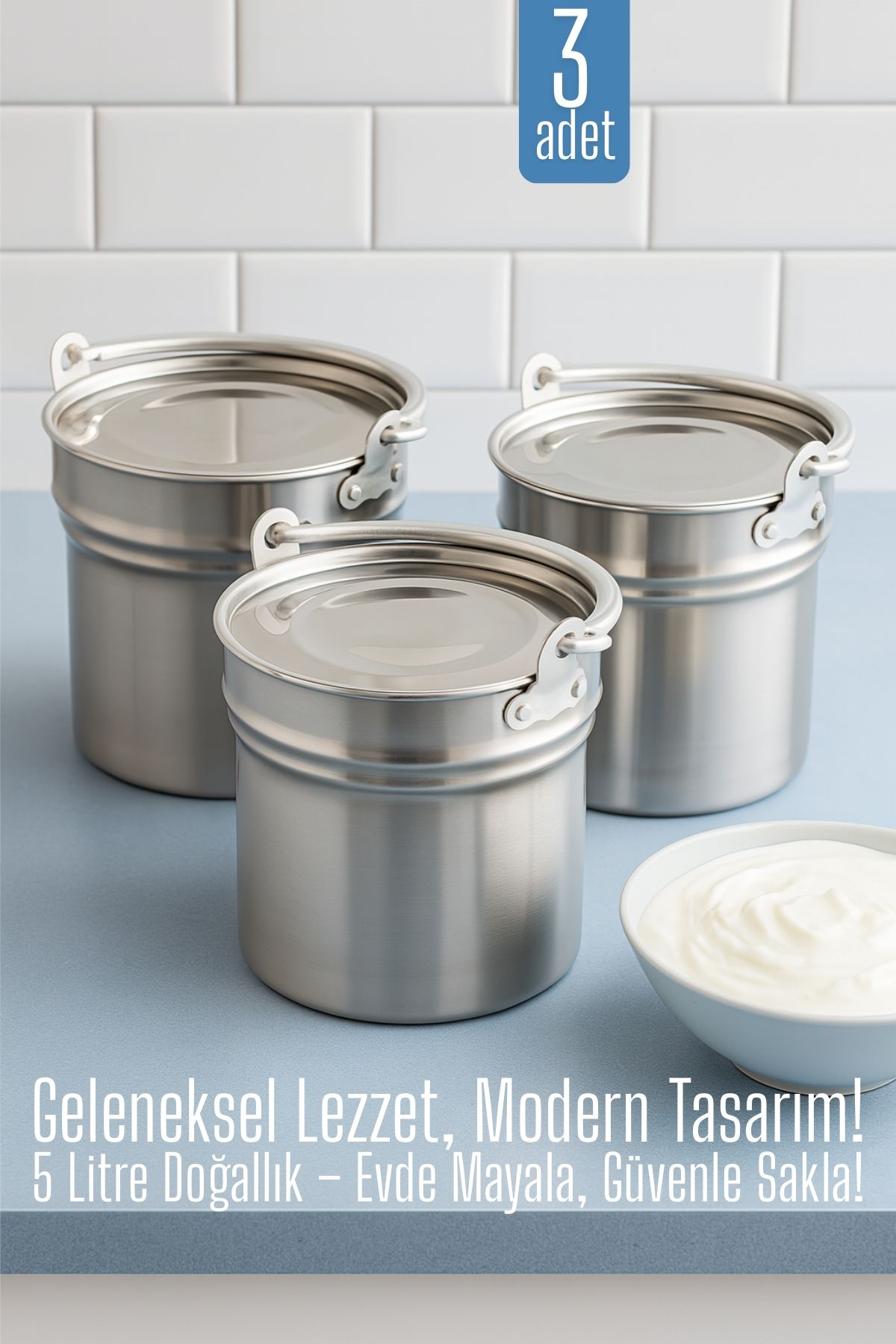 Paslanmaz Çelik  Yoğurt Bakracı 3 ADET 5 Lt 720508