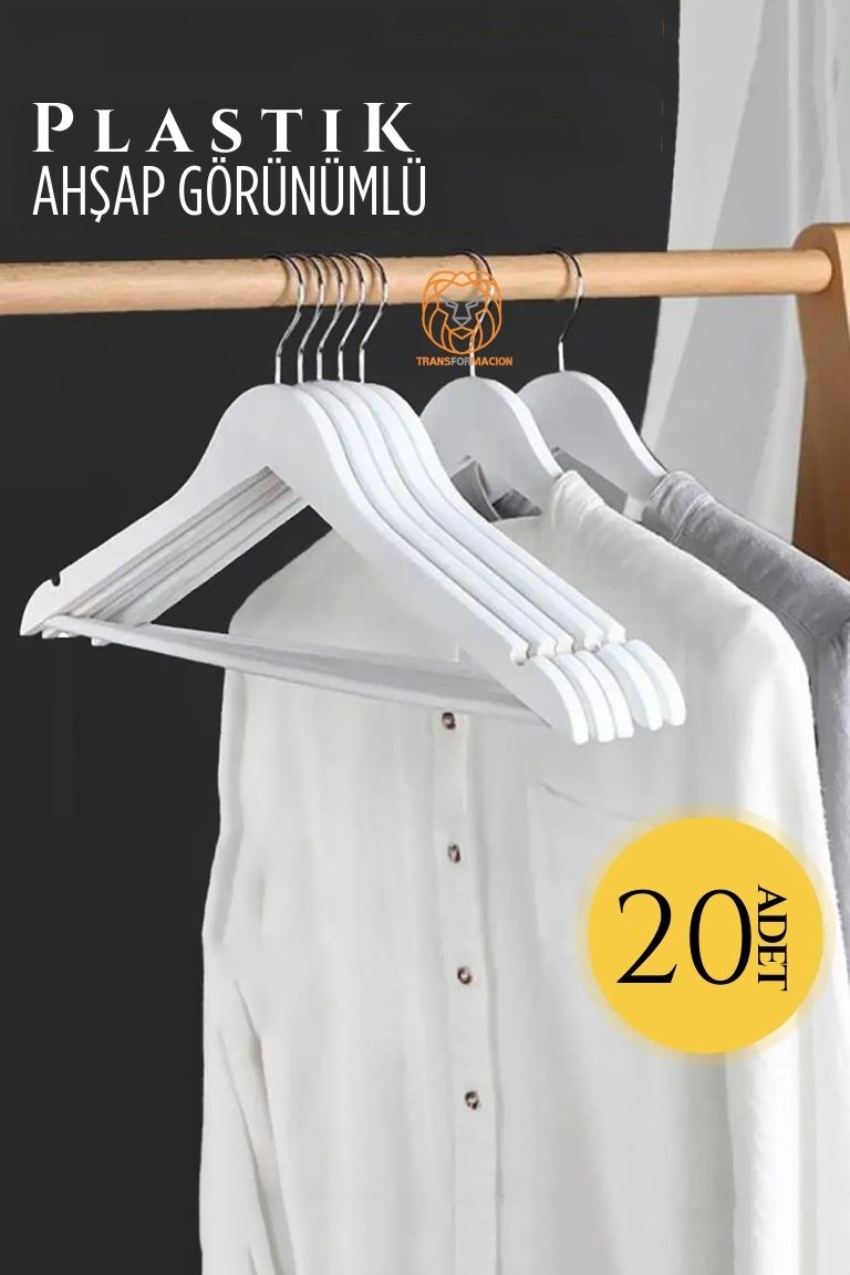 Ahşap Görünüm Plastik Askı 20 ADET Beyaz  720519