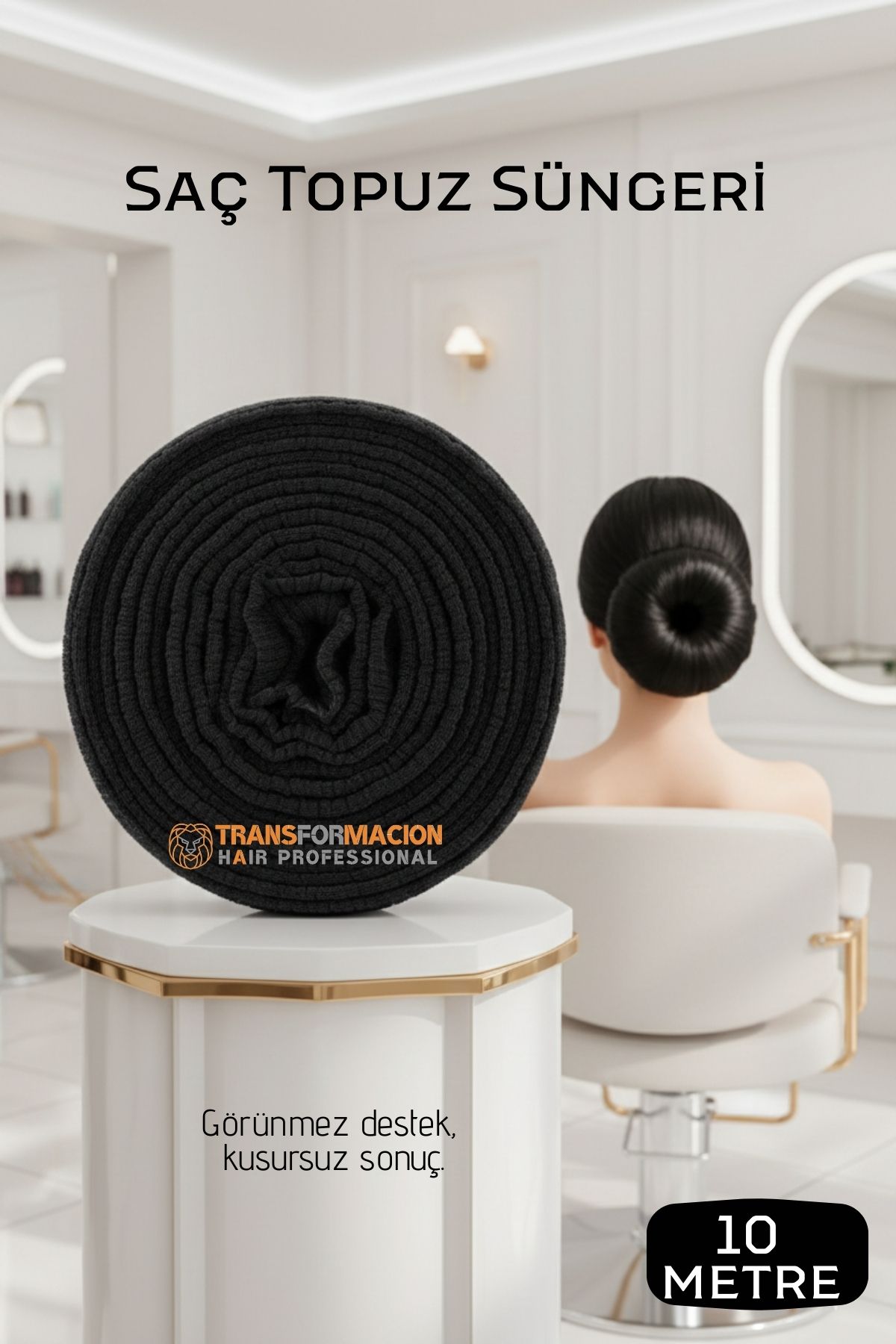 Profesyonel 10 Metre Kesilebilir Saç Topuz Süngeri - Kuaför Tipi Esnek Form Verici SİYAH 
