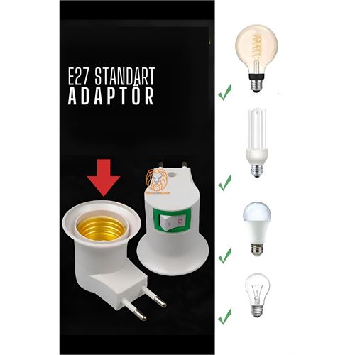 TransForMacion Gece Lamba Ampül Adaptörü Aç/Kapa Anahtarlı E27 Standart Ampul Duyu 720768 