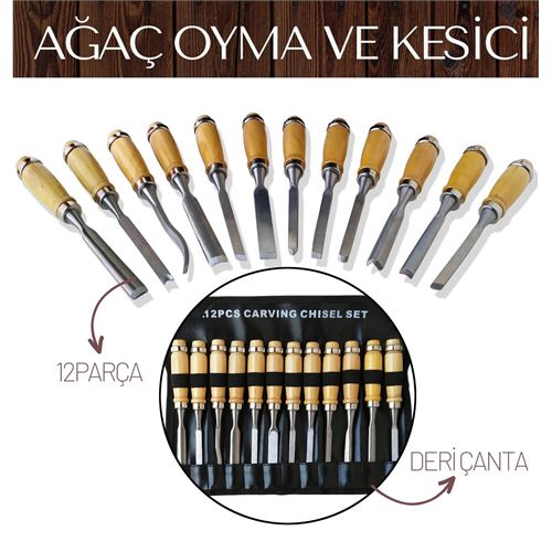 ModaCar Elena 12 Parça Çantalı Ağaç Oyma ve Kesici Set 