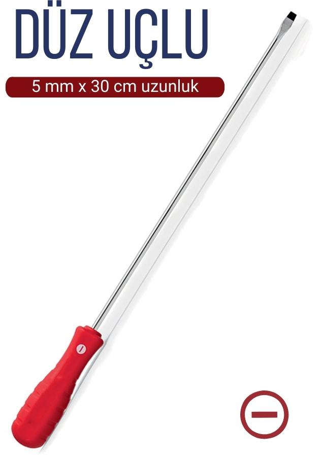 5 mm Uç 30 Cm Uzunluk Düz Uç Tornavida