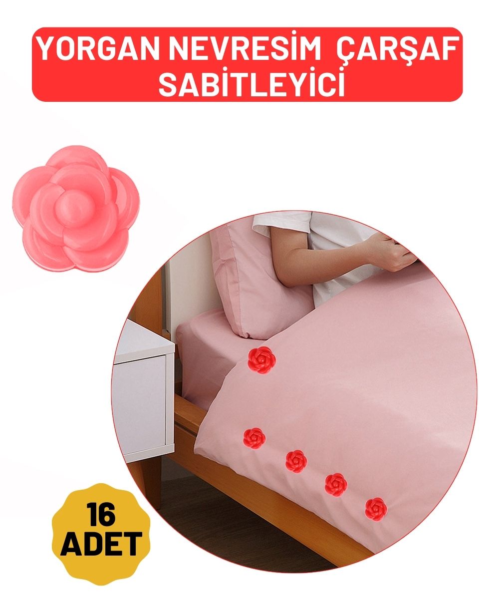 ModaCar Yorgan Çarşaf Kılıf Sabitleyici 16 Adet Çiçek Model 