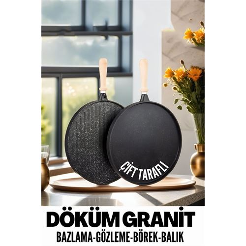 Modacar Çift Taraflı Döküm Granit Gözleme Bazlama Tavası 