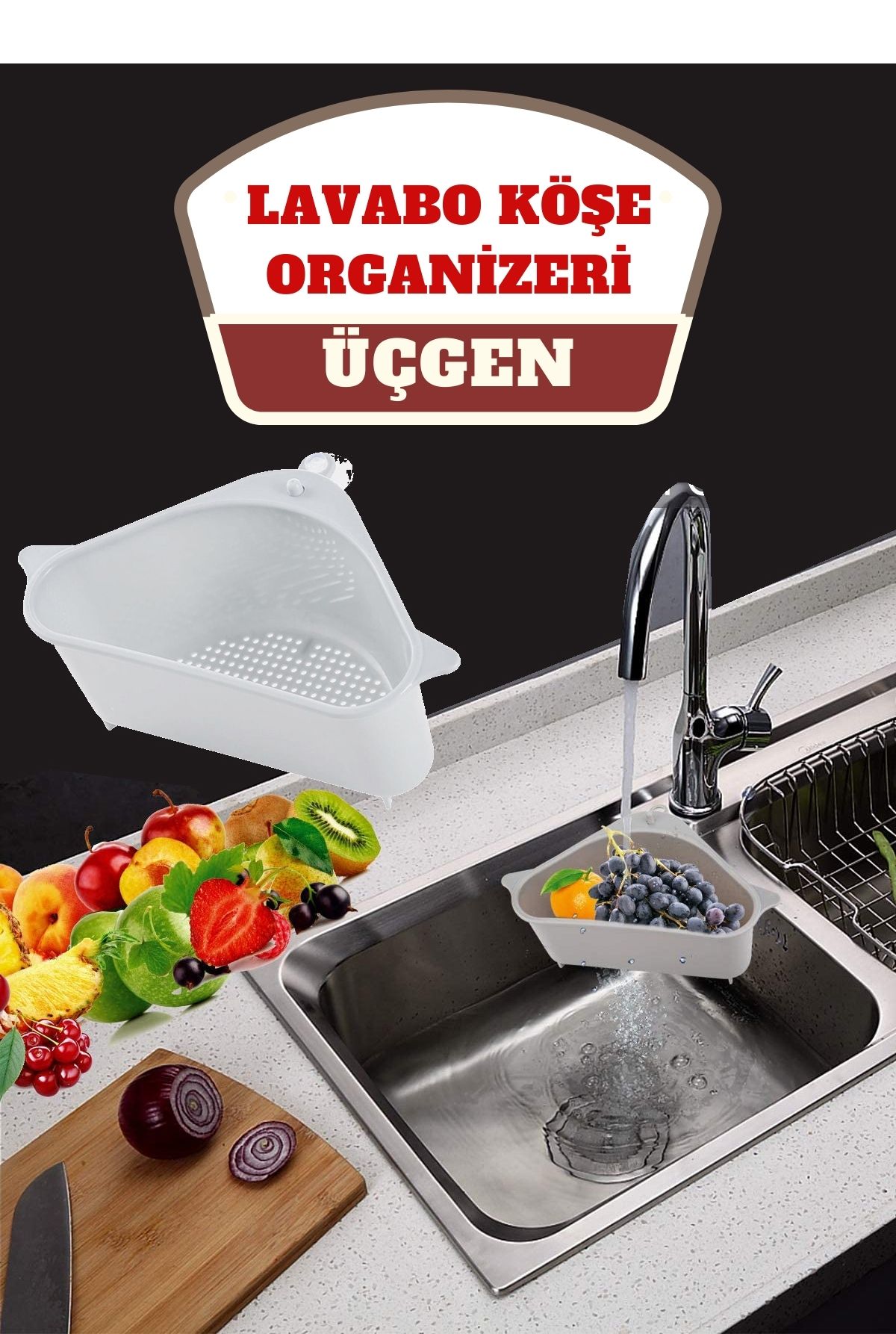 ModaCar Barazza Üçgen Lavabo Köşe Süzgeçli Organizer BEYAZ 