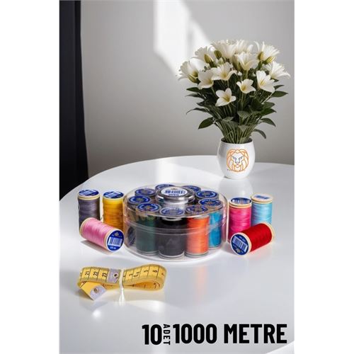 ModaCar 10 Renk 1000 Mt Kutulu Mezuralı Dikiş İpliği Seti 