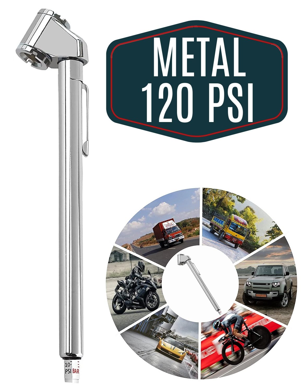 Metal Kasalı 120 Psi Lastik Hava Ölçme Saati 