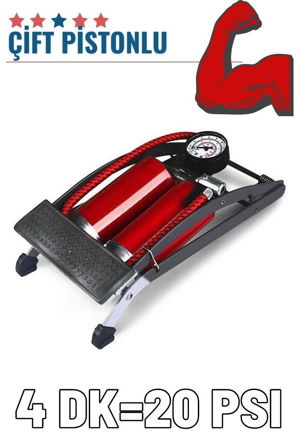 Ayaktan Çift Pistonlu Lastik Şişirme Pompası 