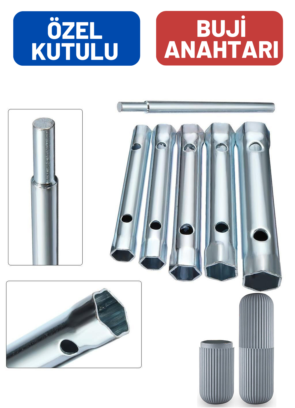 ModaCar Torklu 5 Ebat Buji Sökme Takma Anahtarı Kutulu Set 