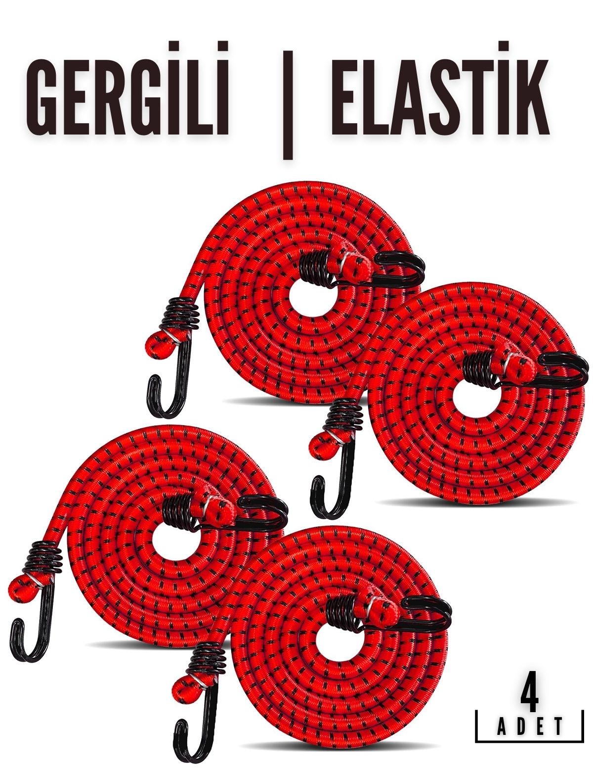 Gergili Bagaj Lastiği 2 Kancalı 4 lü PAKET 