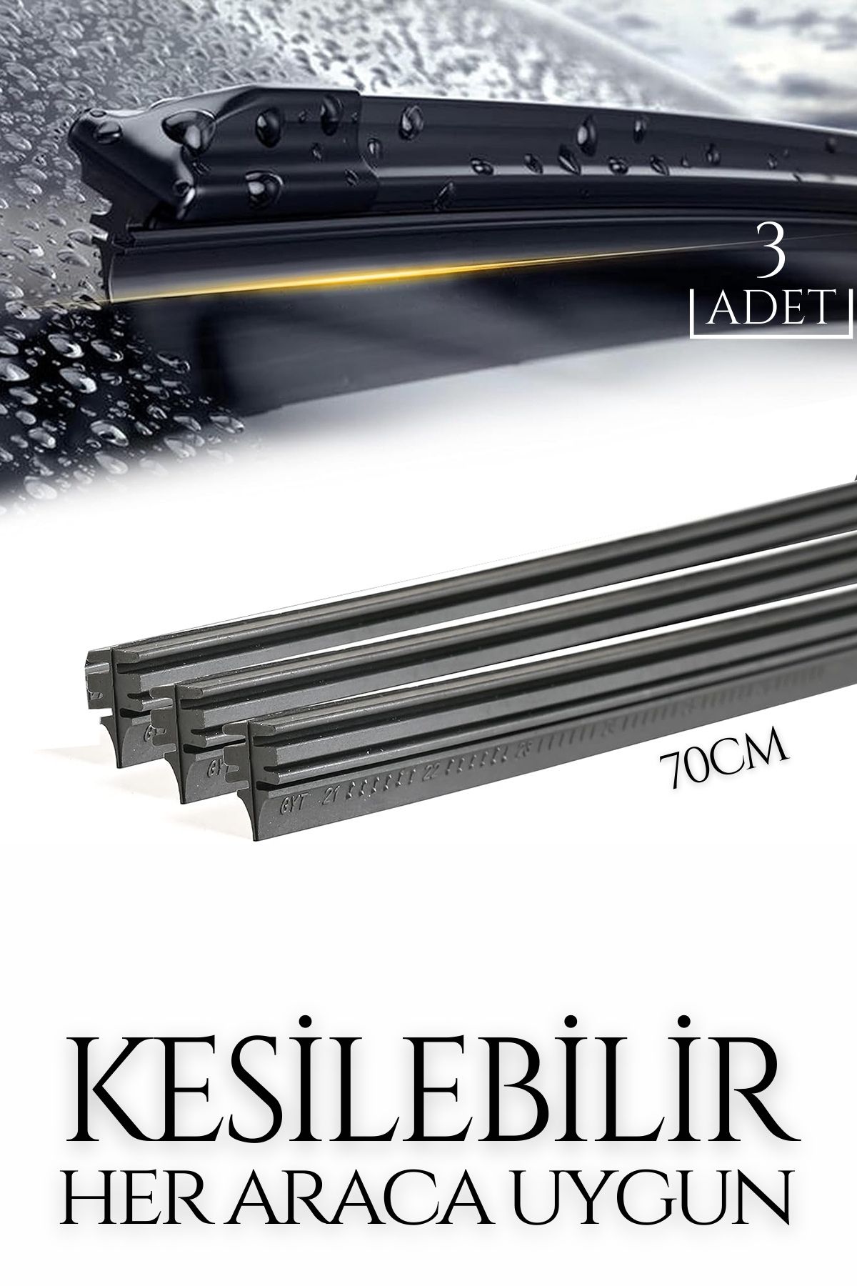 Kesilebilir 70 cm Silecek Lastiği 3 lü set 