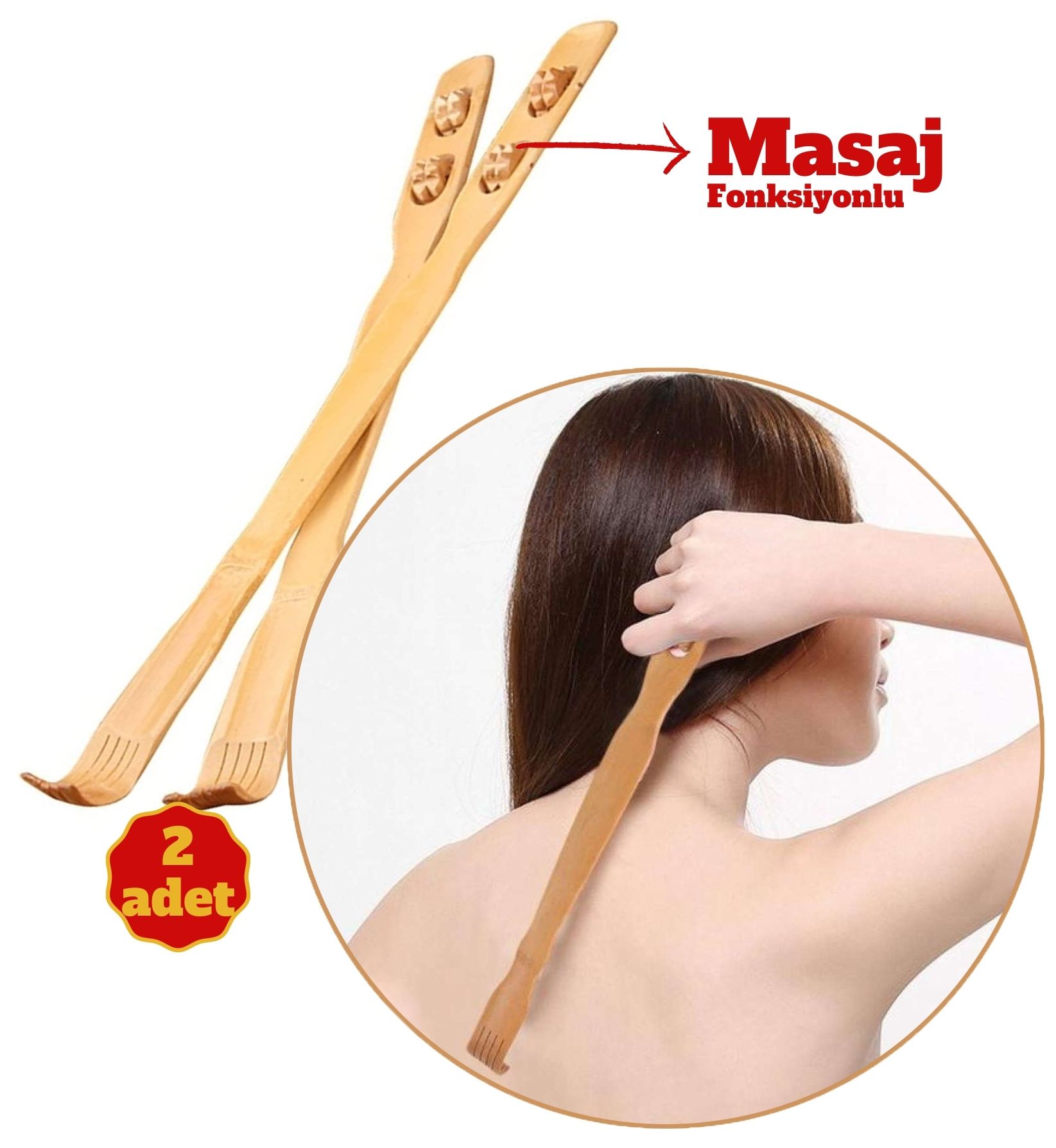 ModaCar Masajlı Ahşap Hanımeli Sırt Kaşıma Aparatı 