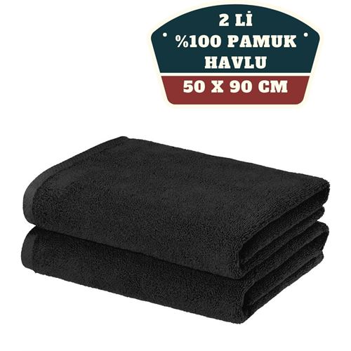 ModaCar 2'li Mikrofiber El Yüz Spor Havlusu 50x90 Siyah 