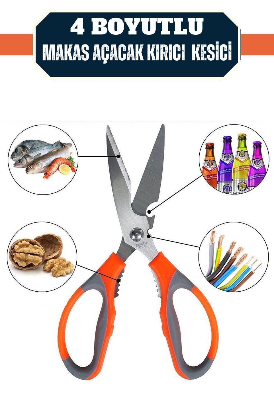 ModaCar Kuhn 4 Boyutlu Mutfak Makası Açacak Kırıcı Kesici 