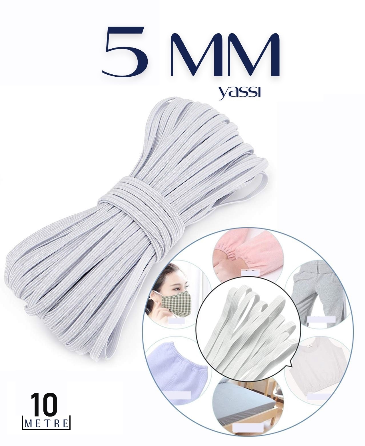 ModaCar Yassı Bel Paça Giysi Lastiği 10 Mt 5 mm 